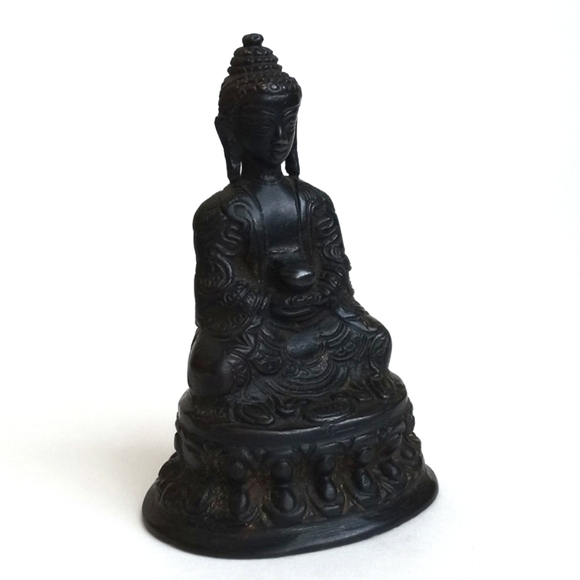 Antique Brass Bronze 4" Sitting Buddha on Lotus - Picture 10 of 11